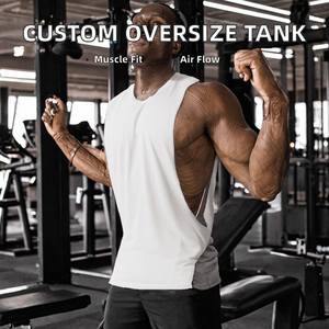 เสื้อกล้ามออกกำลังกายผู้ชายแบบสั่งทำ OEM คุณภาพสูง ระบายอากาศได้ดี ทรงโอเวอร์ไซส์ สำหรับเล่นกีฬาและสตรีทแวร์ ผ้าโพลีเอสเตอร์ 100% - Product Image 2