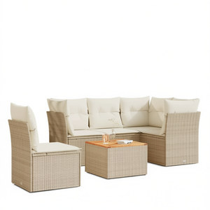 ชุดโซฟาหวายสีเบจสำหรับสวน 4 ที่นั่ง ทนทานต่อสภาพอากาศ เฟอร์นิเจอร์กลางแจ้ง ดีไซน์ร่วมสมัย - Product Image 1