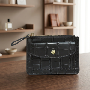 กระเป๋าใส่บัตรหนังแท้ WRIZA แบบสั้นสำหรับผู้หญิง ลายดอกไม้ ประดับเพชร พร้อมซิป ป้องกัน RFID  ใส่เหรียญได้ สีสันสดใส ใช้ได้ทุกวัน รับสกรีนโลโก้ - Product Image 2