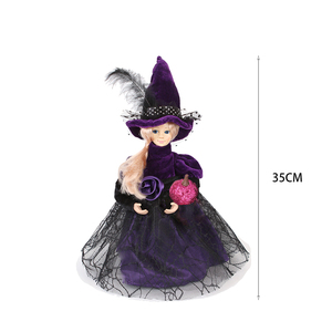 SOTE nuovo Design statuette di Halloween ragazza decorativa viola serie che tiene una Mini zucca <span class=keywords><strong>e</strong></span> <span class=keywords><strong>fiori</strong></span> di seta viola - Product Image 2