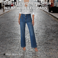 Jean ample pour femme, coupe droite, taille haute, jambe large, en denim extensible, bleu lavable, taille 10