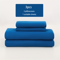 Ensemble de draps ajustés bleus unis 3 pièces, drap de lit doux et respirant avec 2 taies d'oreiller, drap ajusté à poches profondes pour la maison et l'hôtel