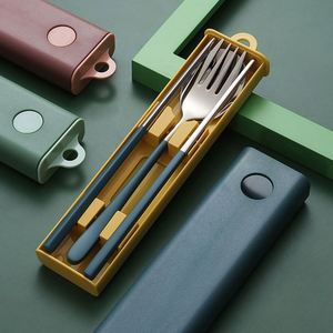 Ensemble d'ustensiles de voyage en acier inoxydable avec étui, couverts, fourchette, cuillère, baguettes, design boîte pour la maison et l'extérieur - Product Image 5