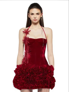 Robe noire européenne 2026, style américain, couleur unie, bustier à bandage 3D floral avec décolleté enveloppant, jupe sculptée pour <span class=keywords><strong>soirée</strong></span> <span class=keywords><strong>de</strong></span> gala - Product Image 3