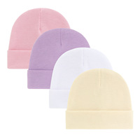 Gorro de Bebé Recién Nacido de Color Sólido con Puño, Gorro Básico de Punto Redondo de Algodón para Otoño e Invierno