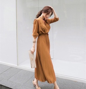 Vestido de mujer de manga larga ajustado con cuello y lazo en la cintura, plisado, informal y holgado, estilo urbano para chica, Colección Otoño-Primavera 2026 - Product Image 5