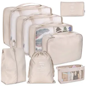 8套压缩包装立方体，用于带鞋袋化妆的旅行行李箱，行李收纳器包装立方体