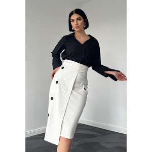 กระโปรงโพลีวิสโคสขายส่ง ลายทางสีขาว ปักลายสไตล์คลับ มีจำหน่ายในฤดูใบไม้ผลิ โดดเด่นด้วยเอวธรรมชาติ ลายพิมพ์ - Product Image 2