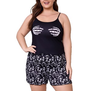 Completo <span class=keywords><strong>Pigiama</strong></span> Estivo Halloween Taglia Grande Stile Europeo-Americano con Canottiera e Pantaloncini Sexy con Stampa sul Petto per <span class=keywords><strong>Donna</strong></span> - Product Image 5