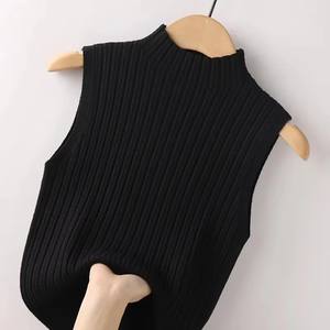 I-0669 Hot Selling Women's Retro Chic Sleeveless <b>Top</b> Summer Casual <b>Striped</b> Knitted <b>Vest</b> Short Length Half Neck Wide Pit Design - Product Image 1