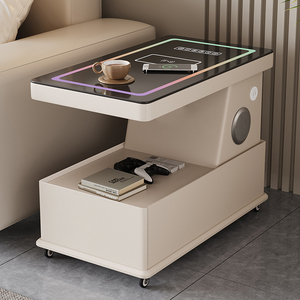Table <span class=keywords><strong>console</strong></span> multifonctionnelle moderne en bois de pin massif avec plateau en <span class=keywords><strong>verre</strong></span>, chargement USB, affichage LED, écologique, pour salon et chambre à coucher - Product Image 3