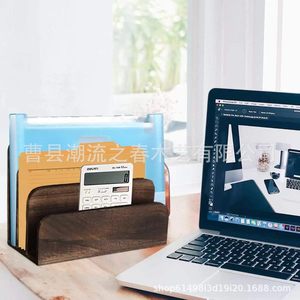 Solid wood desktop <b>tablet</b> <b>stand</b>, office desk, document organizing and display rack, wooden compartment book organizer. - Product Image 1