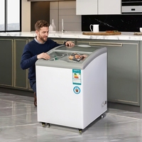 Congélateur coffre avec couvercle coulissant en verre, poignée encastrée, système de dégivrage et de drainage, en acier inoxydable, pour la restauration, le stockage alimentaire et la cuisine