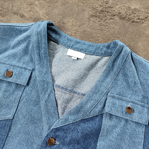 Camisa de hombre de algodón 100% lavada vintage personalizada con botones, ropa de calle elegante con estampado de retazos, camisa de trabajo de gran tamaño para <span class=keywords><strong>Mne</strong></span> - Product Image 2