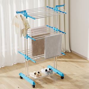 Estante de secado de ropa de Metal para ahorrar espacio, soporte de 4 niveles, estante de lavandería plegable resistente, estante secador de ropa rodante para uso en interiores y exteriores - Product Image 4