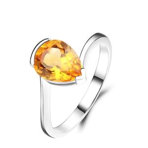 <b>Cushion</b> Sterling Citrine Yellow Citrine Birthstone Rings Silver Pear Shape Citrine and Diamond Ring - Product Image 1