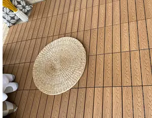 3D Embossed Balcony Terrace Fireproof Teak Garden Easy Installed Waterproof Outdoor Composite WPC Tiles Outdoor Use Decorative