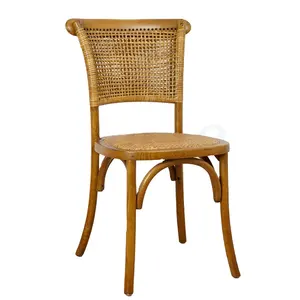 Wholesale Stackable Event Hotel Party Restaurant Solid Crossback Wood Dinning Chair Rattan Back X Cross Back Dining Room Chair