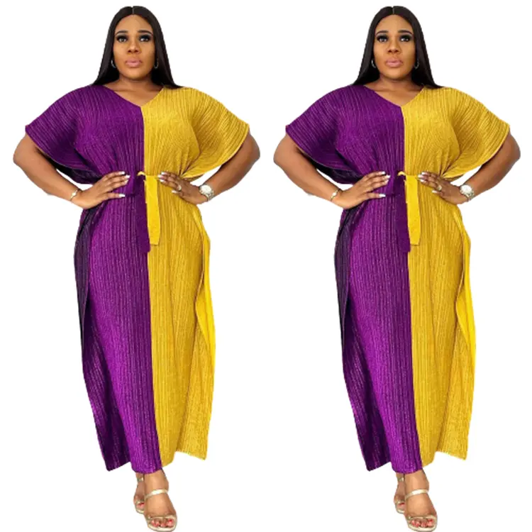 Maxi vestido de festa casual feminino, roupas brilhantes, contraste, manga longa, stretch, plus size