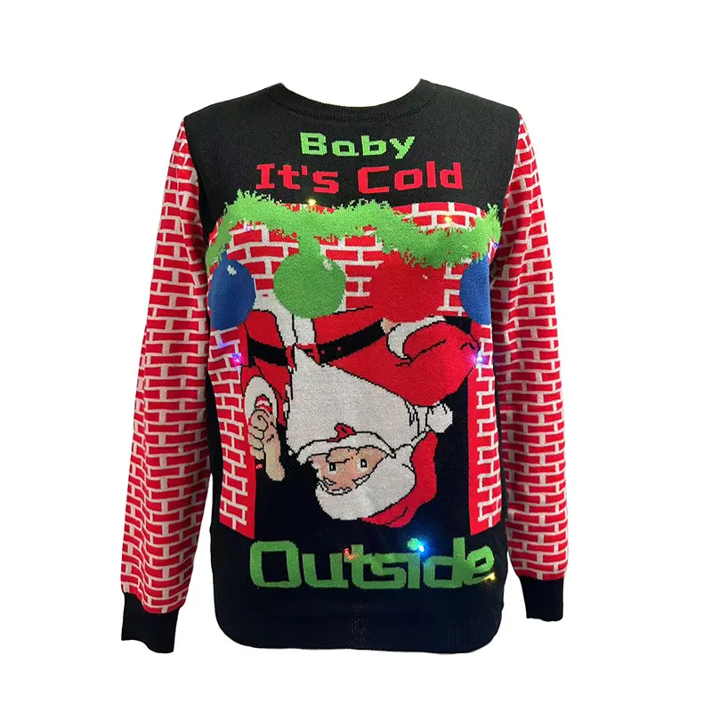 Custom 2023 Holiday Santa Claus Pattern Pullover Sweater Christmas Sweater with Led Lights