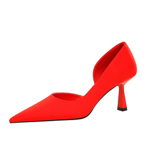 819-1 BIGTREE moda Coreana de primavera y otoño Simple y Sexy Slim seda satén boca baja puntiaguda lado hueco zapatos individuales Hi - Product Image 4