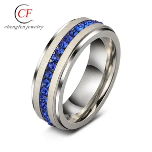Hot sale creative blue crystal diamond pave shell titanium steel ring trendy lady Jewelry 2022