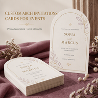 Carte d'invitation de mariage personnalisée en gros, carte de menu imprimée en forme d'arche, marque-place, panneau de table, estampage à chaud, OEM ODM