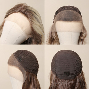 Perruque frontale en dentelle synthétique bouclée en fibre du japon, blonde brune 14x3, <span class=keywords><strong>cheveux</strong></span> ondulés naturels <span class=keywords><strong>mi</strong></span>-longs pour femmes blanches - Product Image 5