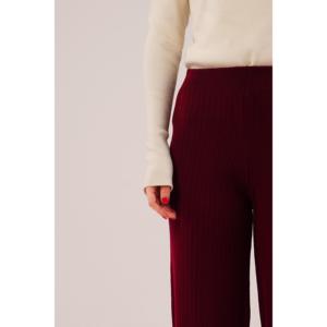 Pantalones de Punto de Cintura Alta para Mujer al por Mayor, Cintura Acanalada, Piernas Anchas, Transpirables, con Estampado Floral, Color Borgoña - Product Image 5