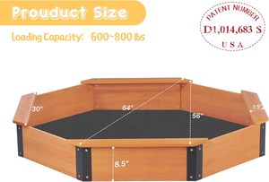 Couverture de <span class=keywords><strong>bac</strong></span> à <span class=keywords><strong>sable</strong></span> 64''x56''x8.5'' pour enfants de 0 à 24 mois, <span class=keywords><strong>bac</strong></span> à <span class=keywords><strong>sable</strong></span> en bois pour jeux en plein air, grand <span class=keywords><strong>bac</strong></span> à <span class=keywords><strong>sable</strong></span> avec 4 bancs, installation rapide et facile - Product Image 3