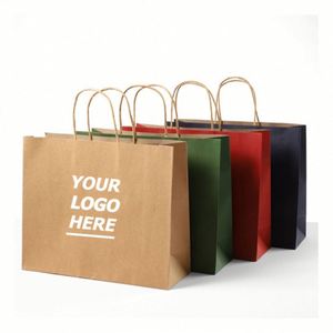 Sacs en papier kraft verticaux modernes personnalisés grand format avec impression sérigraphique - Emballage promotionnel pour la livraison de nourriture, les boutiques de cadeaux, les magasins de vêtements - Product Image 1
