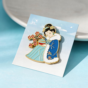 Traditional Chinese Lady Metal Pin Gold Plated Hard Enamel Zinc Alloy Irregular Shape Art Collectible - Product Image 1