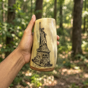 Taza de cuerno natural hecha a mano con diseño de la Estatua de la Libertad, estilo vintage, regalo para obsequios. - Product Image 1