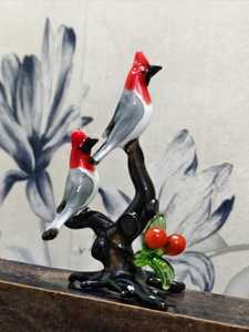 Handmade Glass Bird Figurine Set Red White Birds Black Branch Christmas Decor Animal Theme Lampworking Craft Rajasthan Glass - Product Image 5