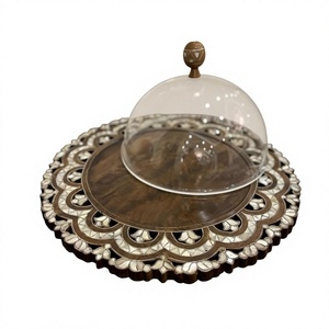 Superior Quality Chocolate Platter With Dome In Wooden And Mop Dessert Serving Platter With Acrylic Dome - Product Image 1
