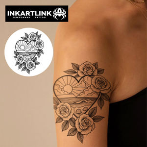 INKARTLINK - Pegatinas de Tatuajes Temporales para el Cuerpo, Diseño de Flores, Rosas y Corazones, Resistentes al Agua, Ecológicas, Duran 15 Días, Paquete al por Mayor - Product Image 2