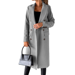 Manteau <span class=keywords><strong>trench</strong></span> à double boutonnage uni à manches longues et épaules dénudées pour femme, vêtement d'extérieur mi-lourd et tendance en <span class=keywords><strong>vert</strong></span> olive - Product Image 3