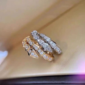 Anillo de Hueso de Serpiente para Mujer, Tono Dorado, con Circonitas y Diamantes, Diseño de Animal del Zodíaco, Joyería de Boda, Regalo, Diseño Abierto de Resorte RS316 - Product Image 2