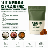 Gummies Complexe de Champignons 10-en-1 Crinière de Lion, Reishi, Cordyceps, Chaga, Queue de Dinde – Complément de Soutien Immunitaire Végétalien Sans Sucre