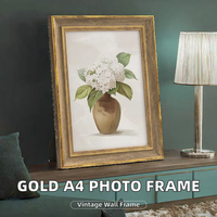 Elegante Marco de Fotos Dorado PS A4, Decoración de Pared Vintage para el Hogar, Regalo para Familiares, Amigos, Festividades, Mamá, Abuela, Esposa