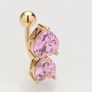 Joyas para piercing: Anillo de ombligo de cobre verde con circonita de doble corazón y corazón de melocotón - Product Image 3