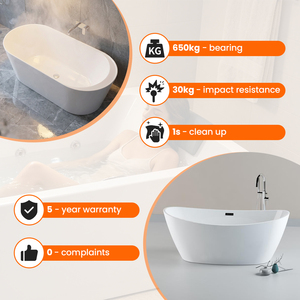 Bañera Integrada de Acrílico de Alto Brillo, Estilo Moderno con Esquinas Redondeadas, Diseño Ergonómico, Bañera Profunda - Product Image 5