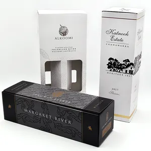 Logotipo personalizado de lujo Impresión en negro Embalaje de papel de cartón rígido Botella de champán Vino Líquido Whisky Caja de regalo de vidrio