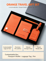 Coffret Cadeau de Voyage d'Affaires de Luxe avec Logo Personnalisé, Porte-Passeport RFID, Étiquette à Bagages, Stylo Exécutif, Coffret Cadeau d'Entreprise 4 pièces pour Hommes