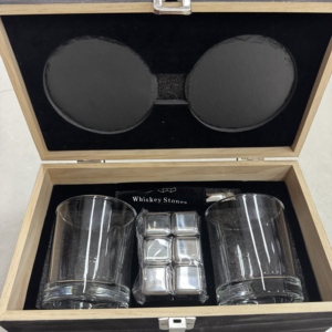 अमेरिका के गोदाम बुर्बन व्हिस्की ग्लास का उपहार बर्फ क्यूब स्लेट कोस्टर और उसके लिए क्रिसमस उपहार के लिए काले लकड़ी के बॉक्स के साथ सेट - Product Image 4