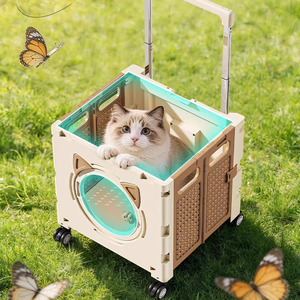 Sac de transport pliable en plastique pour animaux de compagnie, grande capacité, approuvé par les compagnies aériennes, roues universelles, bouton-pression solide, pour chats de petite taille - Product Image 1