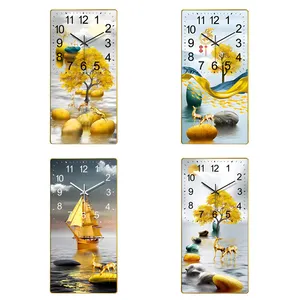 Wholesale Price Crystal Porcelain Painting Clock Elk Landscape Picture Large Wall Clock Wall Watch Clock For Living Room