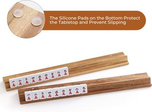 Supports de Mahjong en <span class=keywords><strong>Bois</strong></span> d'Acacia avec Poussoirs Magnétiques, Ensemble de 4 Supports de Tuiles et Poussoirs, Accessoires de Mahjong Américain Durables - Product Image 3