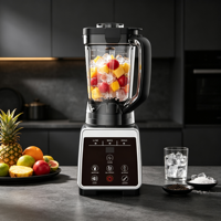 Mixeur Électrique 3-en-1 à Vitesse Variable, Bol de 2L, Contrôle Numérique, 1400W, Faible Bruit, pour Smoothies et Broyage de Glace avec Hachoir, Tasse de Voyage