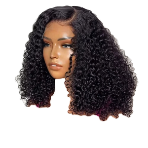 Perruque Courte Bouclée Kinky Bob en Cheveux Remy Densité 200% avec Fermeture en Dentelle 13x4, Ondulations Profondes Brésiliennes 4x4 pour Perruque - Product Image 1